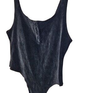 Fletch NWT Black Ribbed Bodysuit Sleeveless Cotton Polyester Blend Women Large L